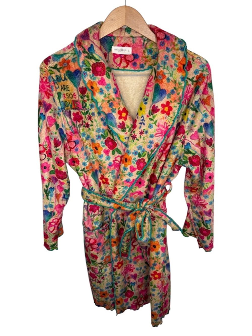 Natural Life Pink Heart Fleece Robe Women Size S